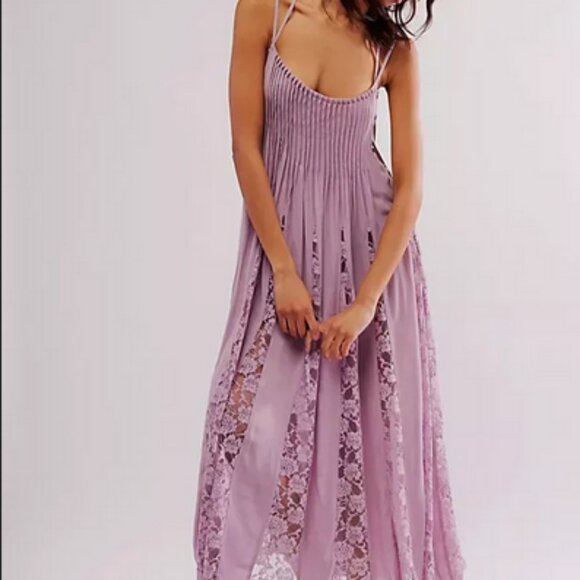 Free People Hailee Slip Intimately Tie Scoop Neck Pleated Strap Maxi Dress S - Picture 1 of 2